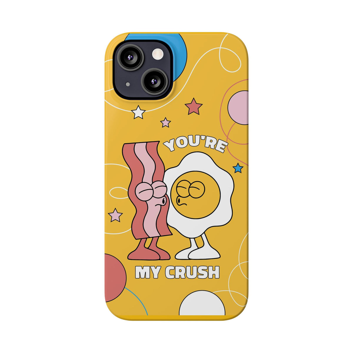 fried egg and bacon couple in retro cartoon style. - casetinger