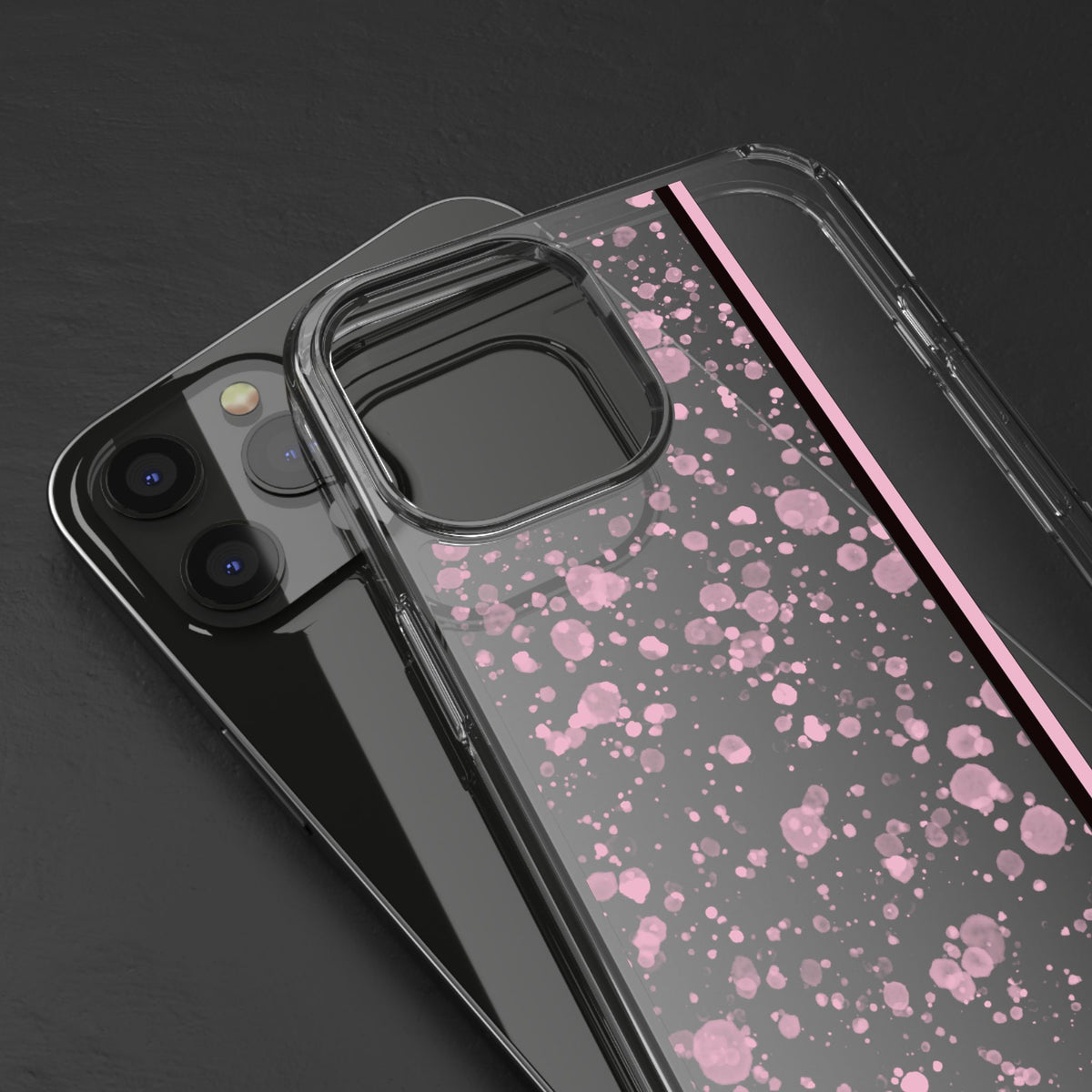 Personalized Clear Phone Case with Pink Splatter Design - casetinger