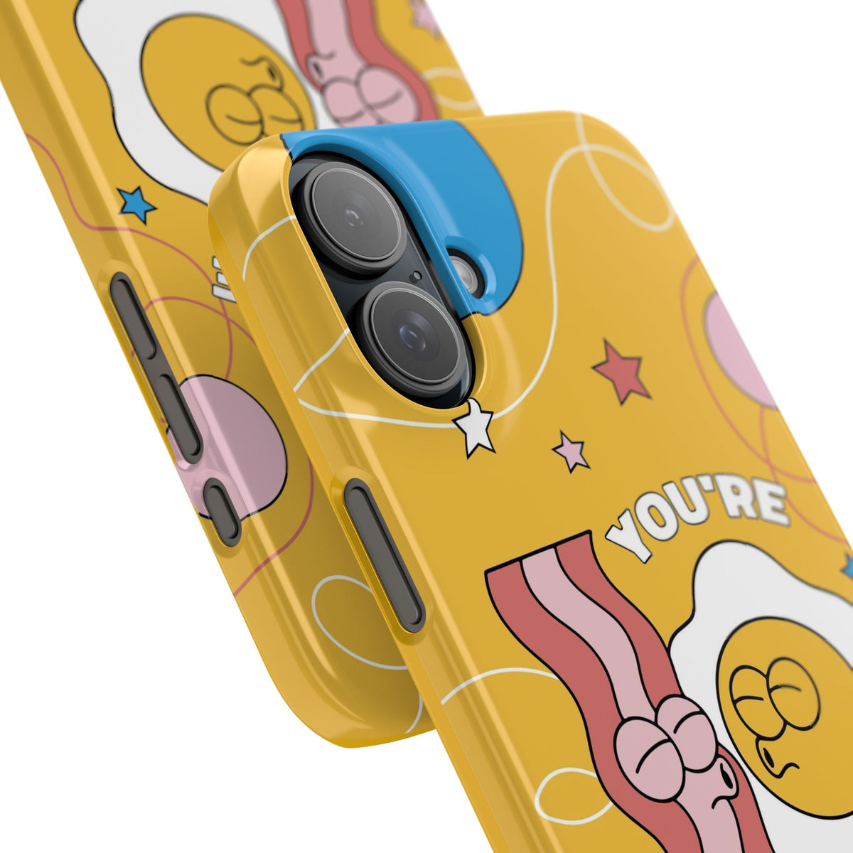 fried egg and bacon couple in retro cartoon style. - casetinger