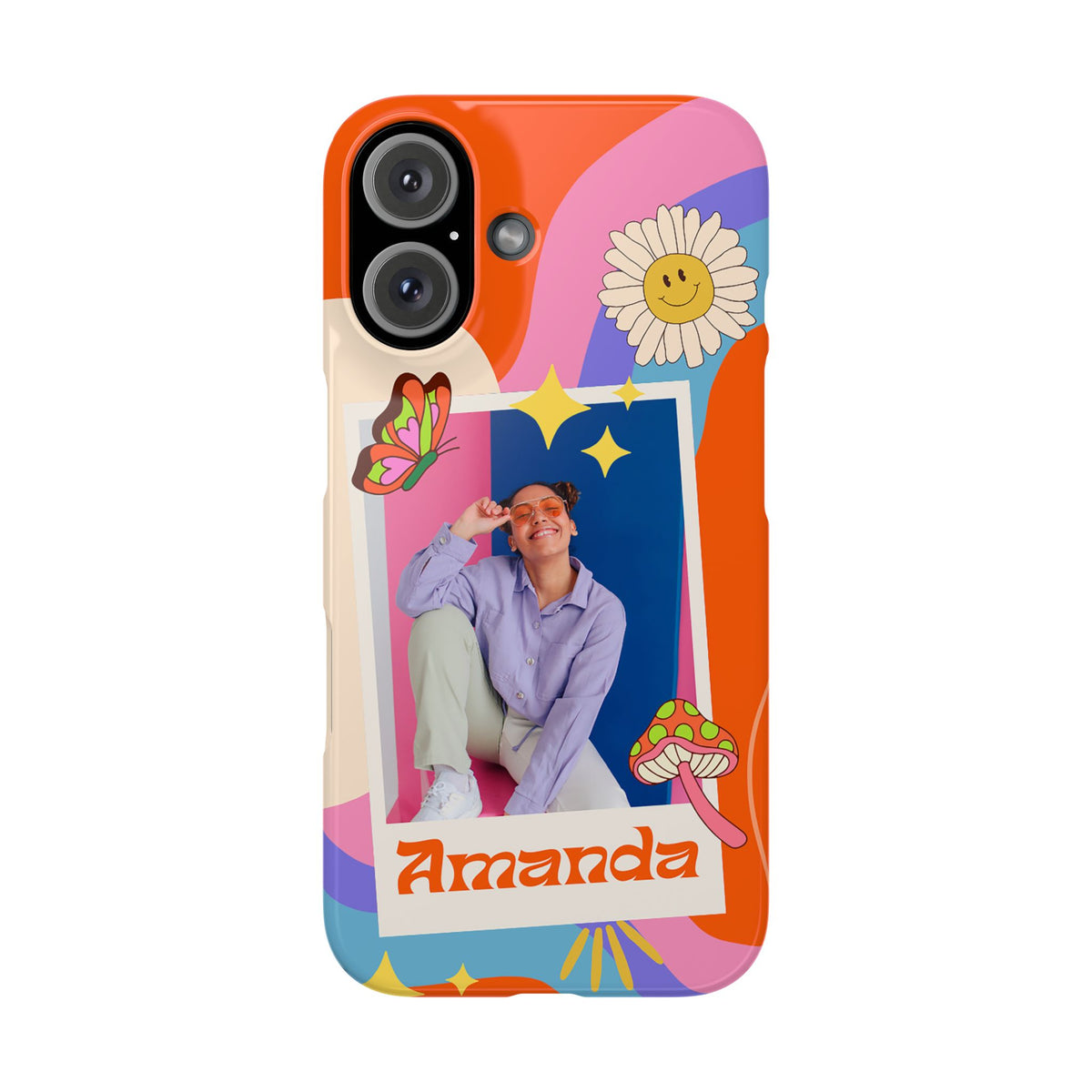 Custom photo and name Retro Groovy - casetinger