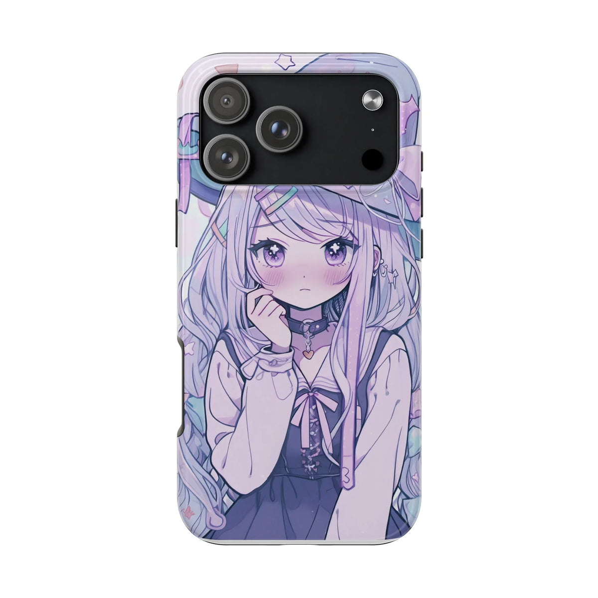 Kawaii anime girl printed iPhone case with pastel colors and cute character design