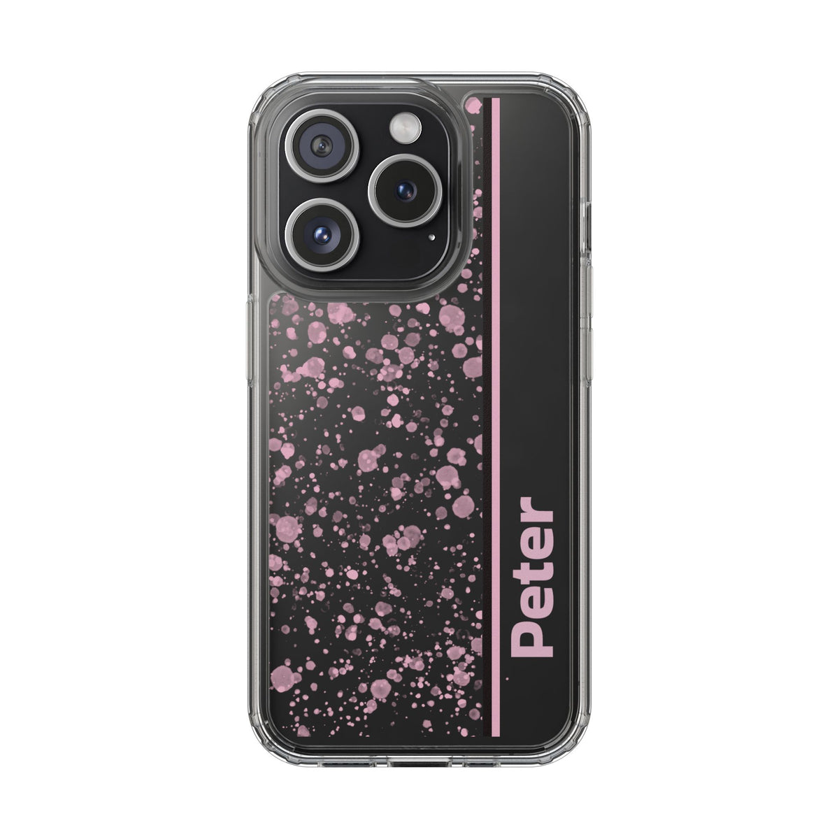 Personalized Clear Phone Case with Pink Splatter Design - casetinger