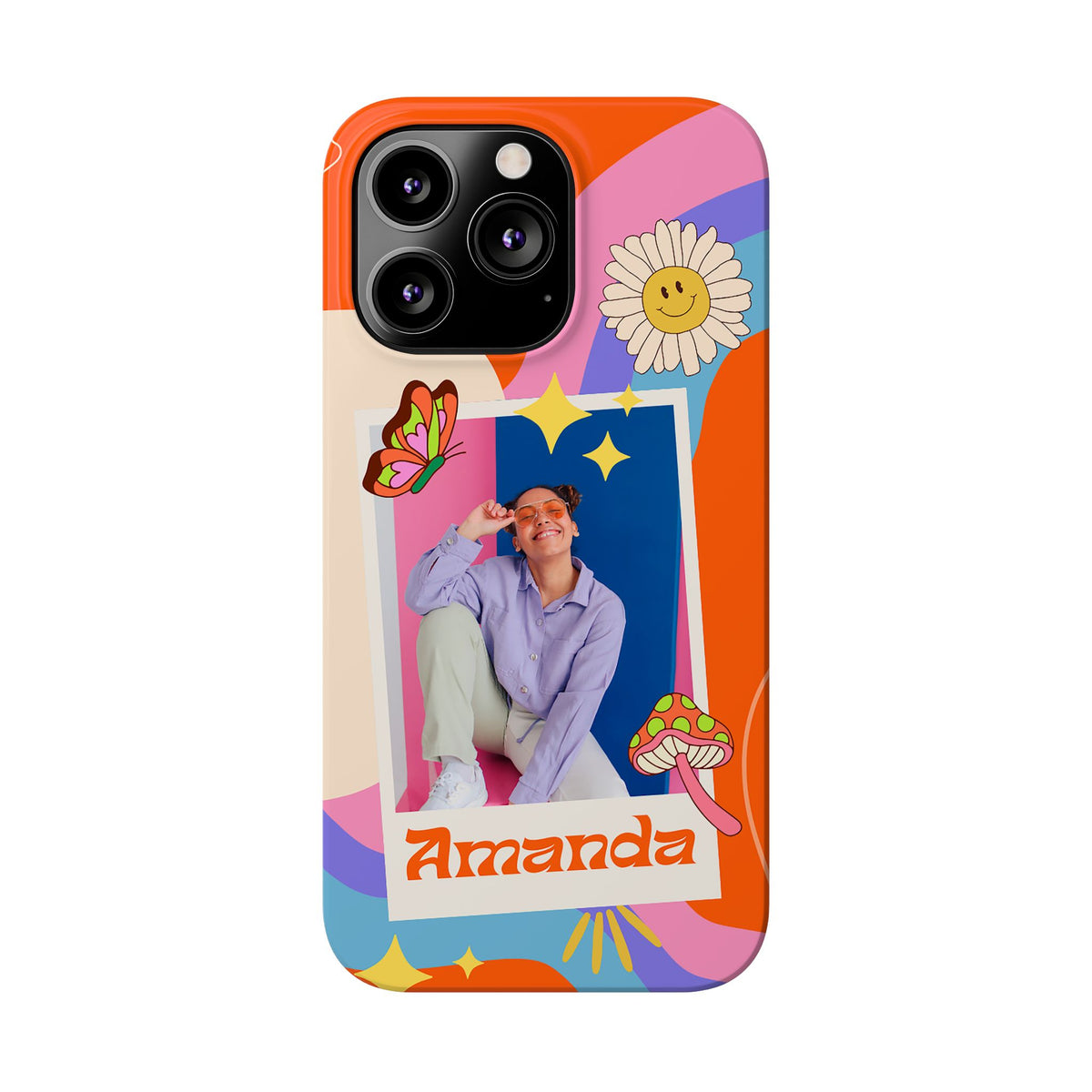 Custom photo and name Retro Groovy - casetinger