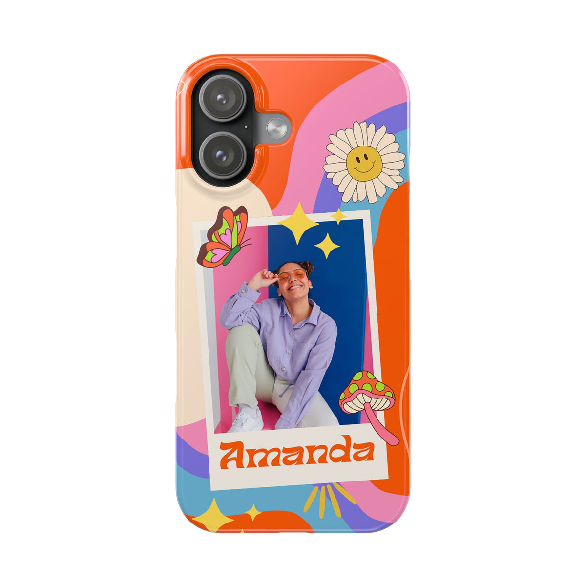 Custom photo and name Retro Groovy - casetinger