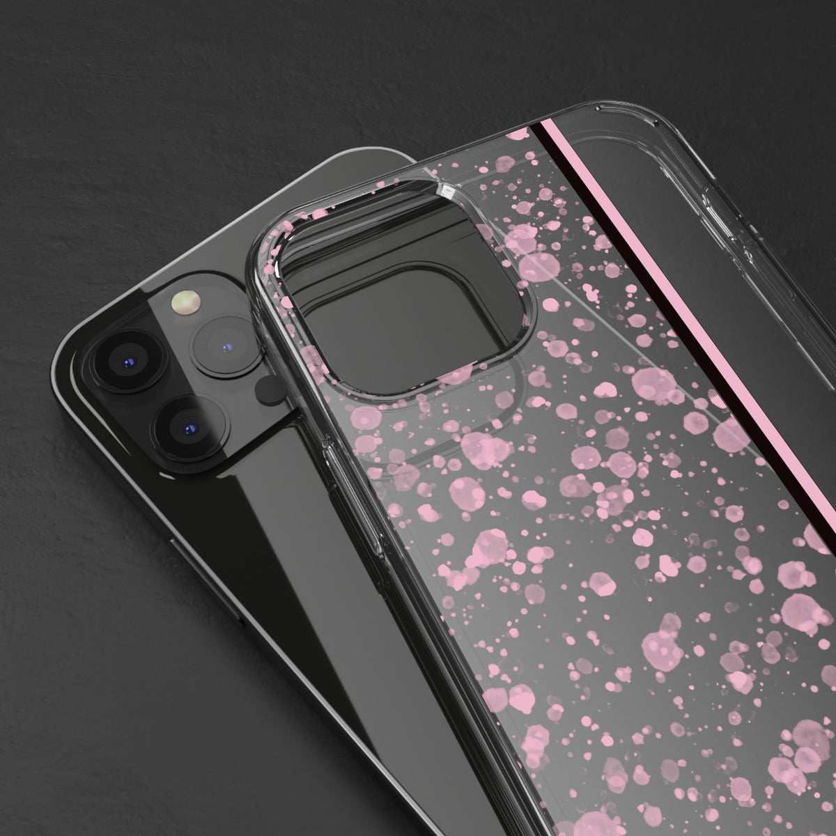 Personalized Clear Phone Case with Pink Splatter Design - casetinger