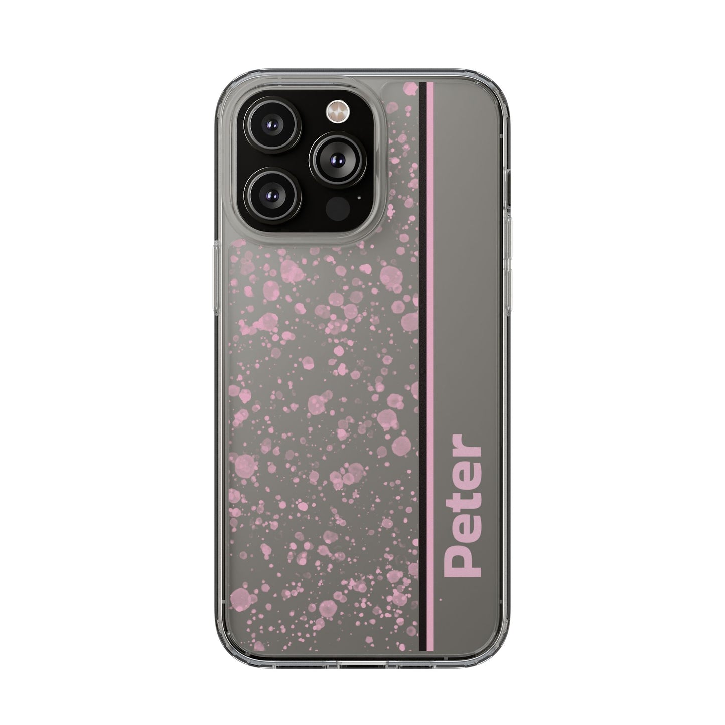 Personalized Clear Phone Case with Pink Splatter Design