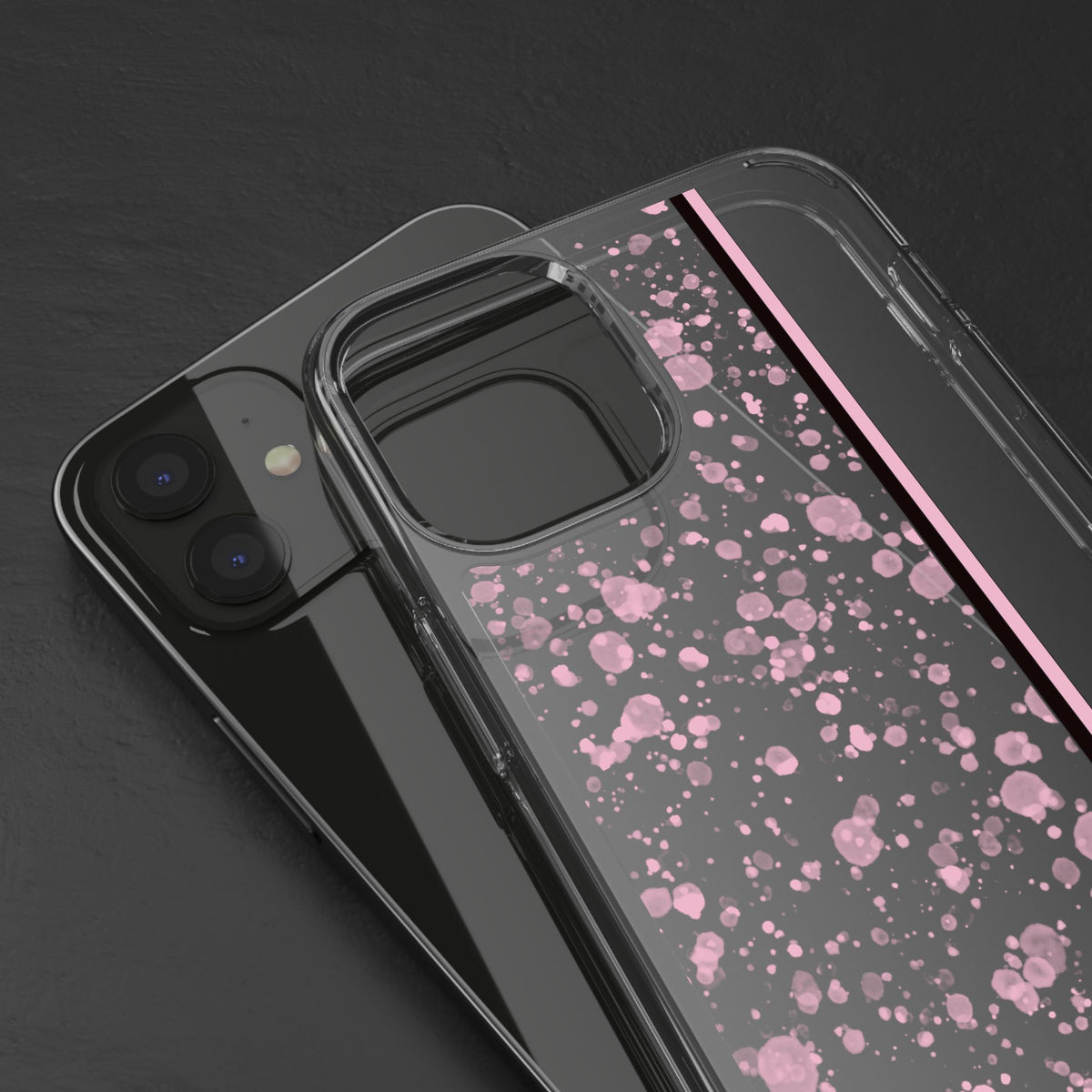 Personalized Clear Phone Case with Pink Splatter Design - casetinger