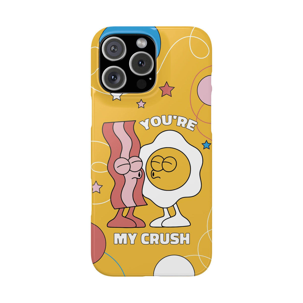 fried egg and bacon couple in retro cartoon style. - casetinger