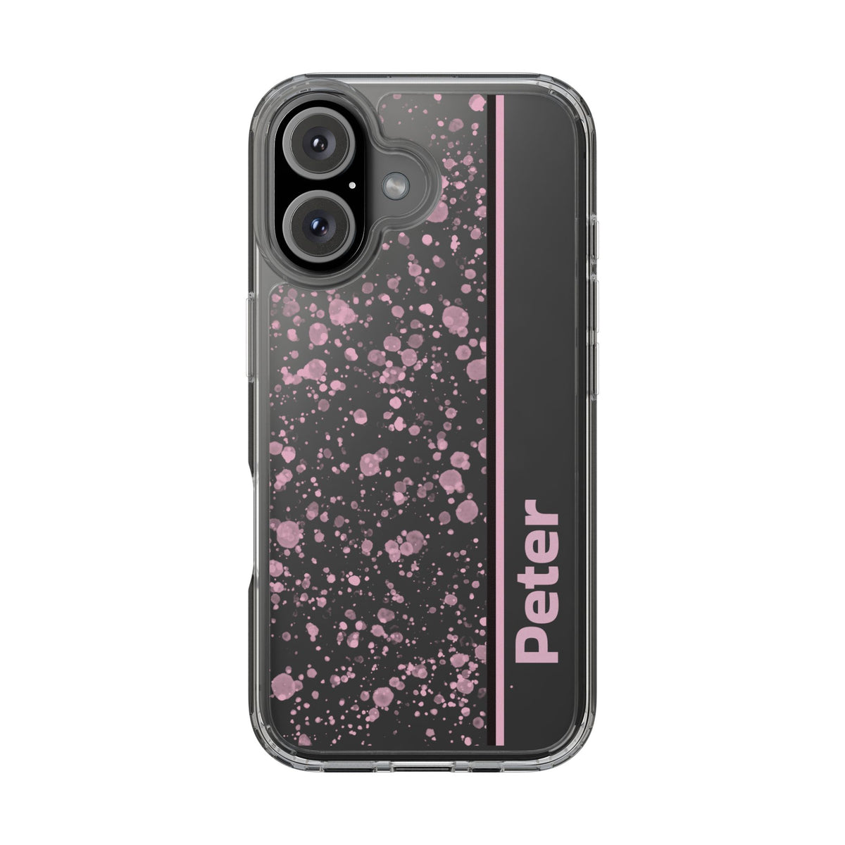 Personalized Clear Phone Case with Pink Splatter Design - casetinger