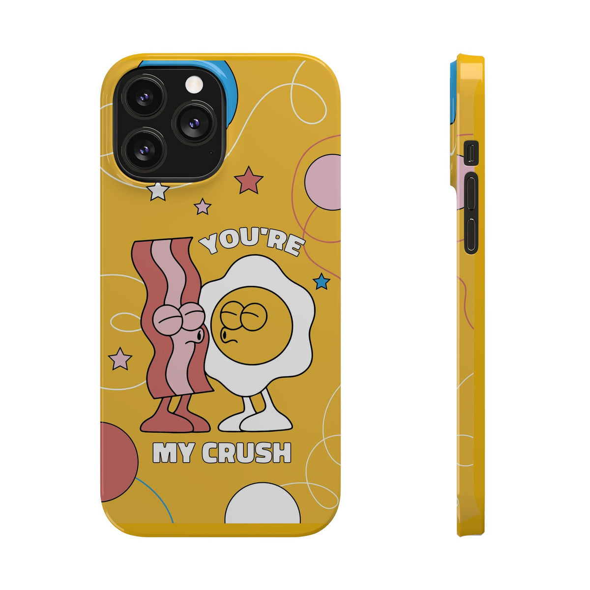 fried egg and bacon couple in retro cartoon style. - casetinger