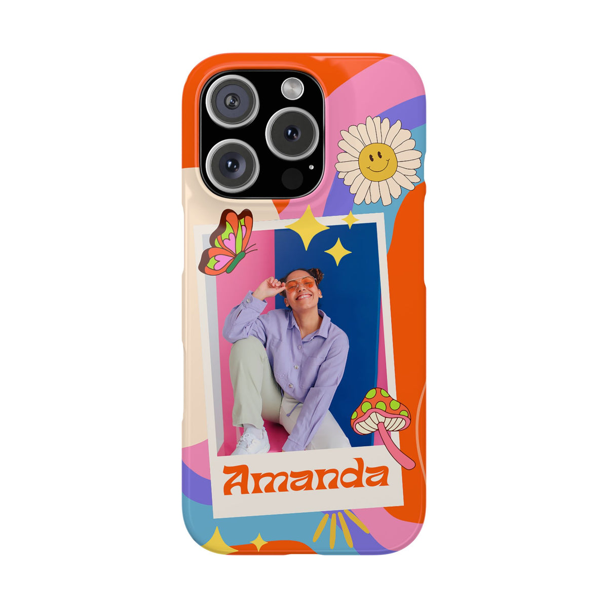 Custom photo and name Retro Groovy - casetinger
