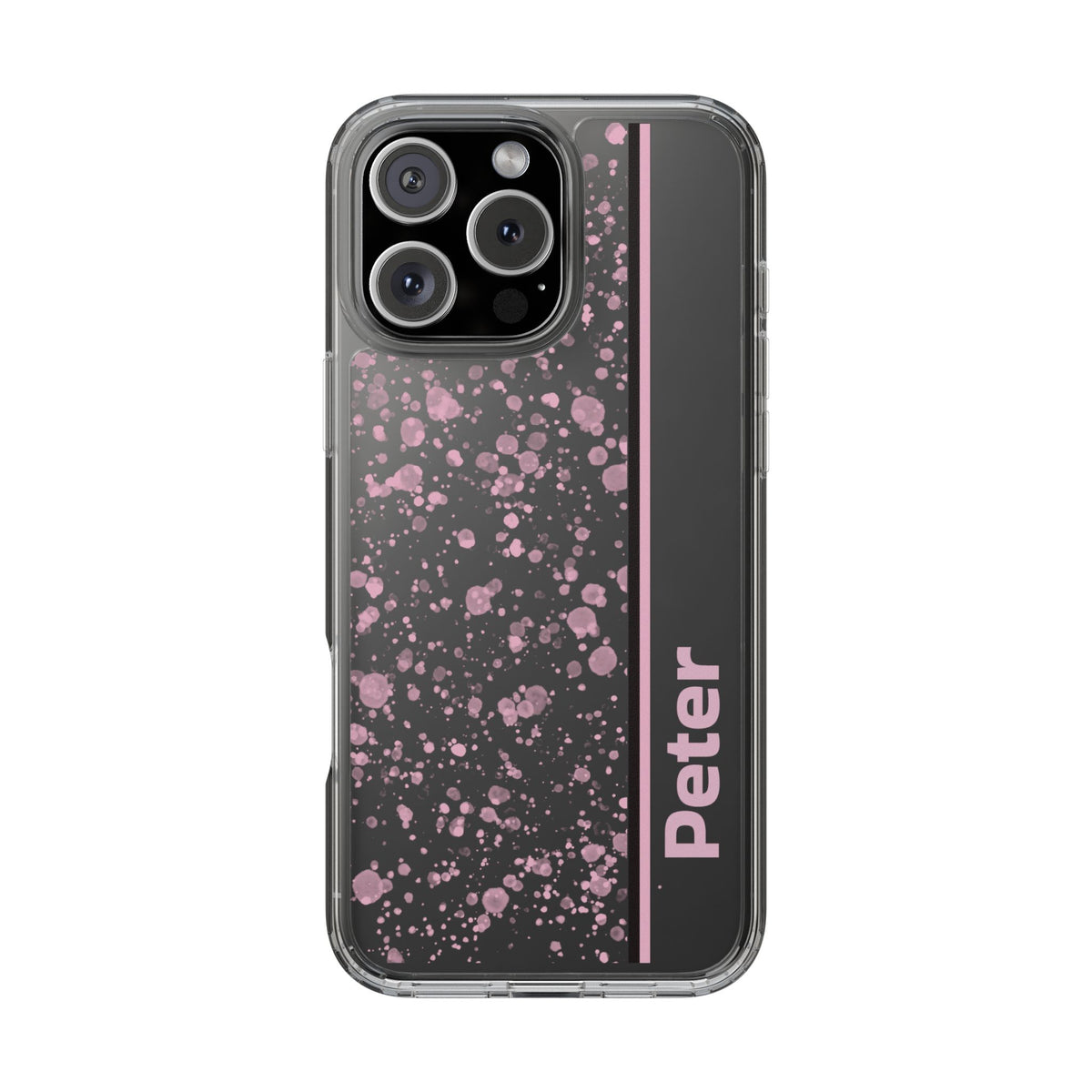 Personalized Clear Phone Case with Pink Splatter Design - casetinger