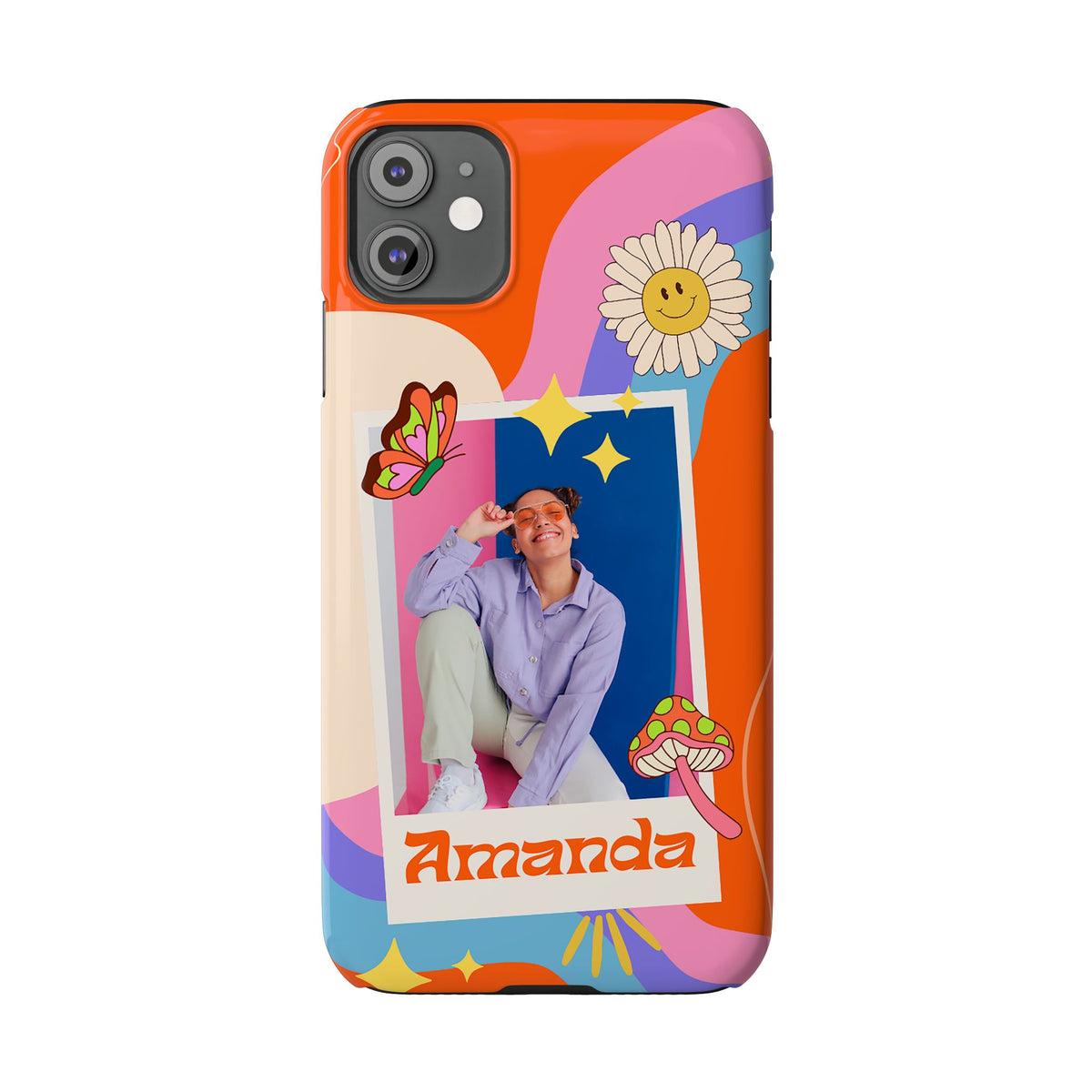 Custom photo and name Retro Groovy - casetinger
