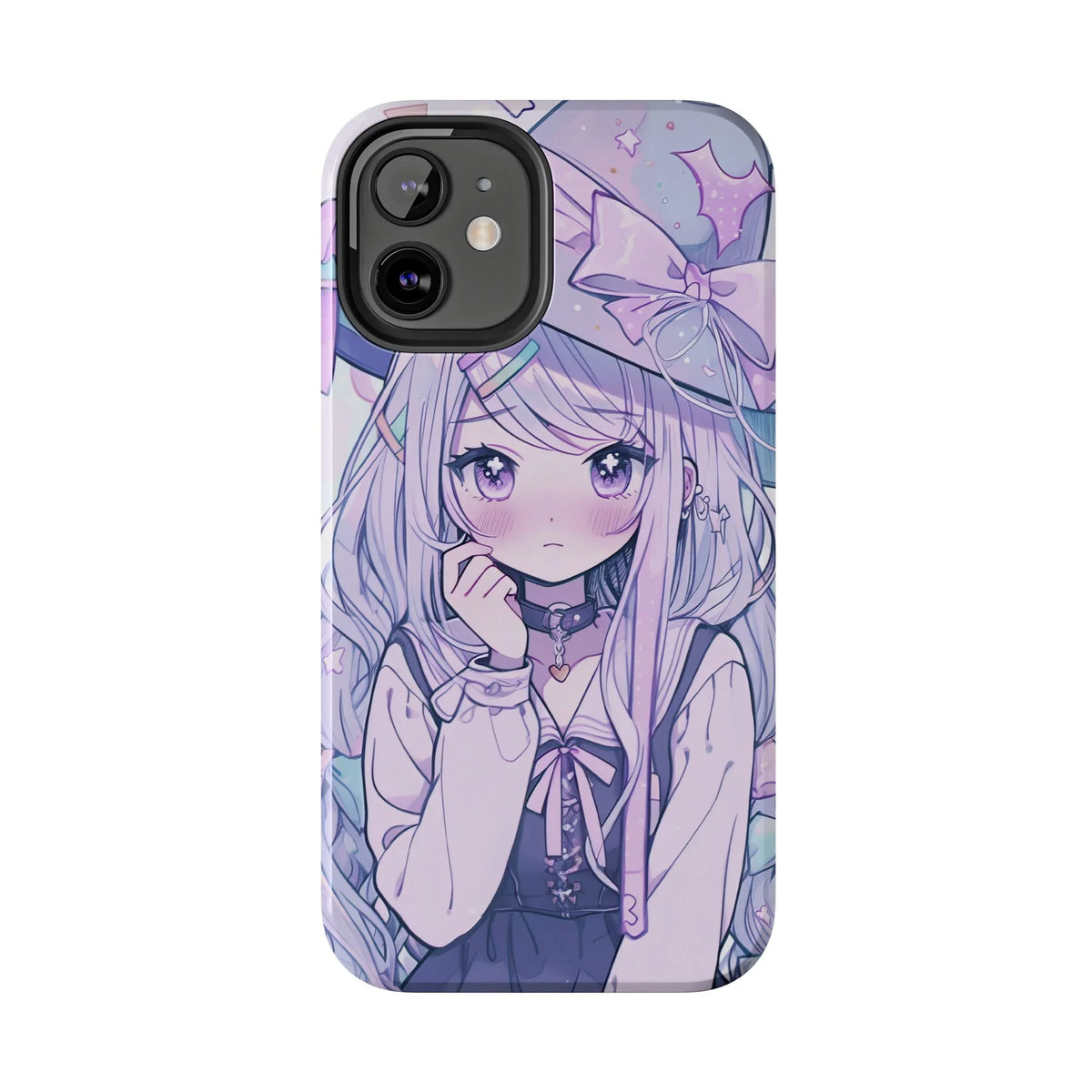 Pastel kawaii witch anime girl illustration on iPhone case, luxury cute phone cover