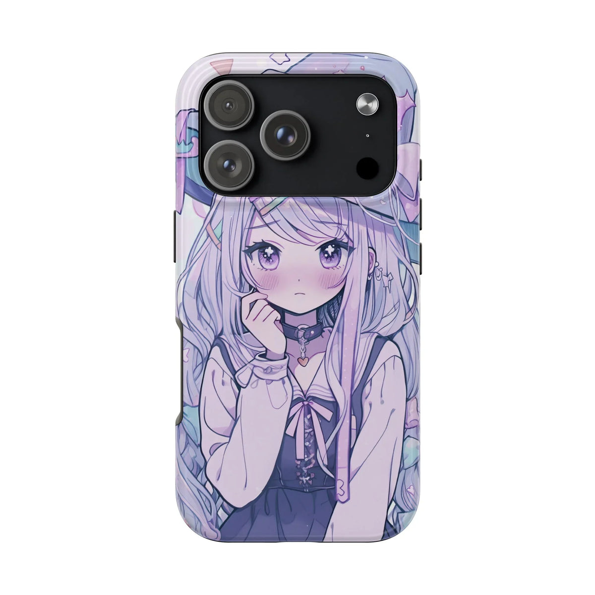 Kawaii anime girl iPhone case with pastel colors and cute illustration design