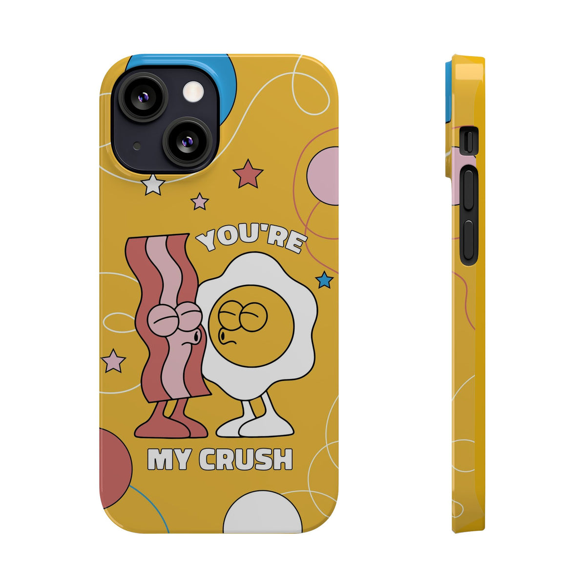 fried egg and bacon couple in retro cartoon style. - casetinger