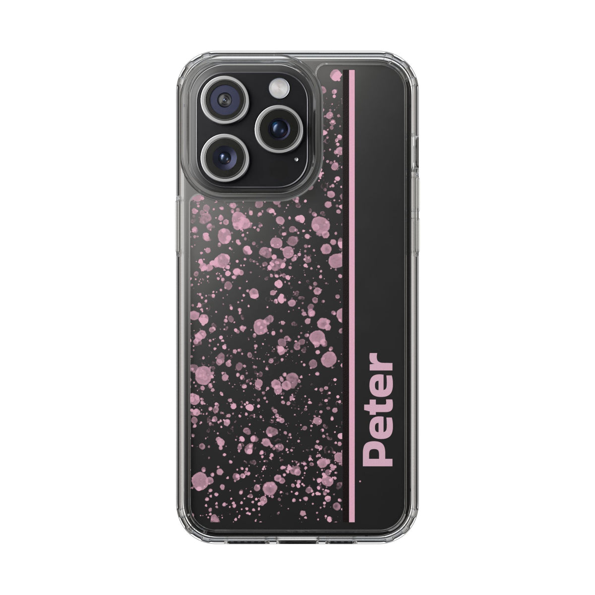 Personalized Clear Phone Case with Pink Splatter Design - casetinger