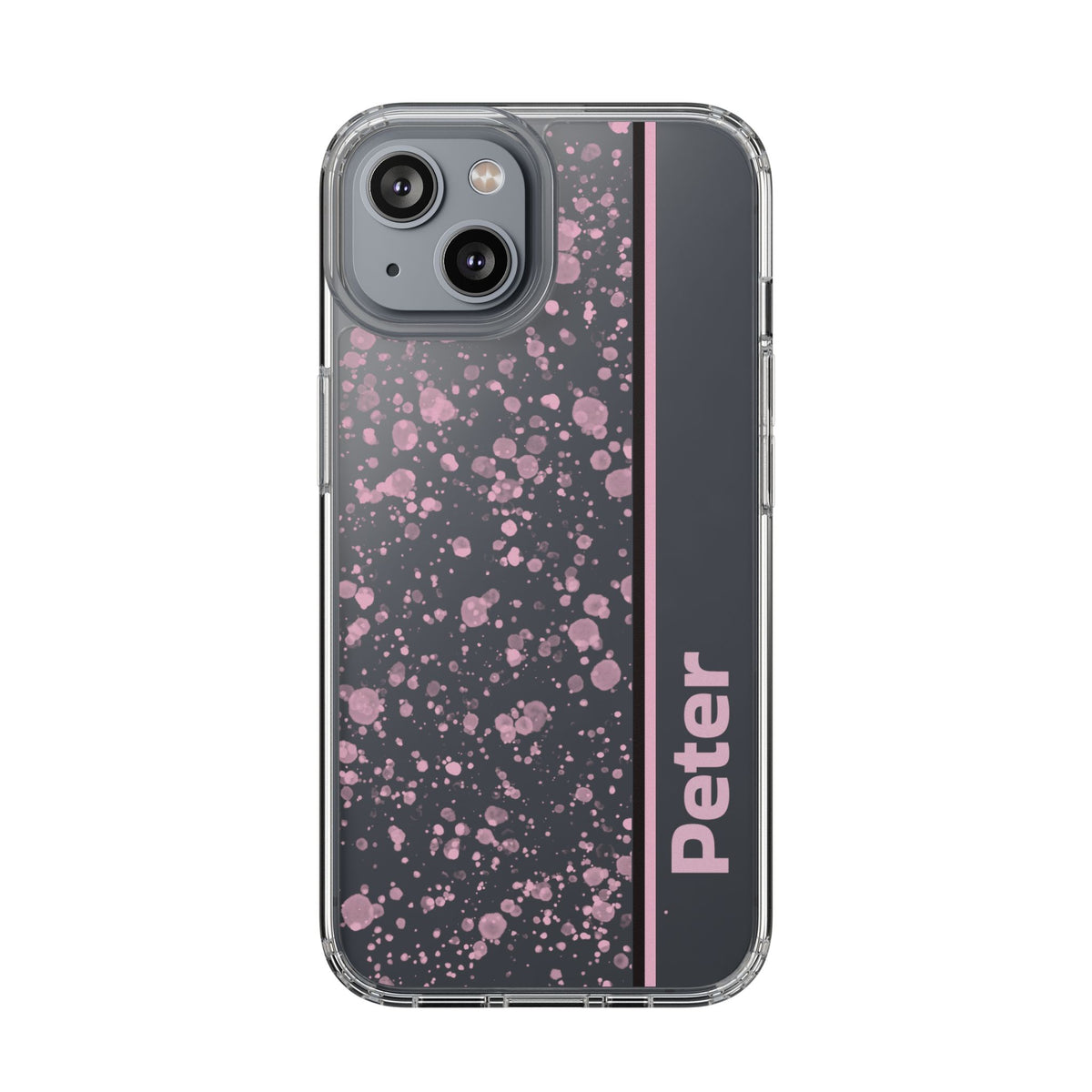 Personalized Clear Phone Case with Pink Splatter Design - casetinger