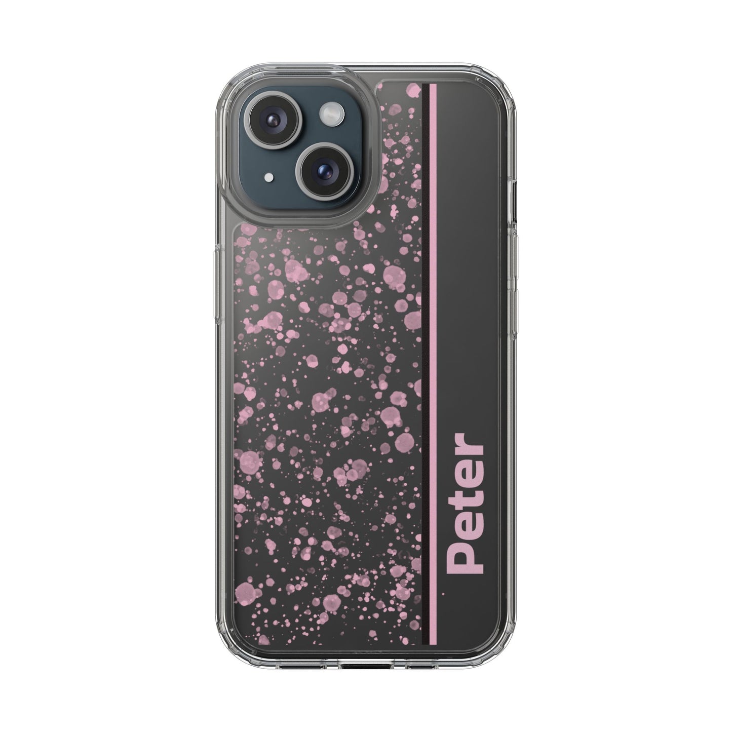 Personalized Clear Phone Case with Pink Splatter Design