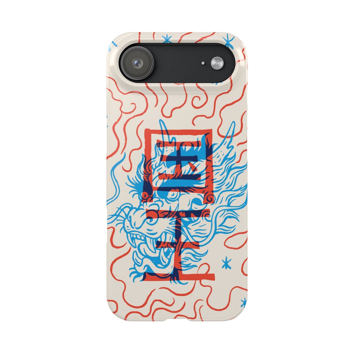 Geek case with dragon design and Asian art duotone style