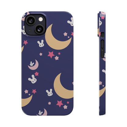 Adorable Bunnies with Moons Background iPhone Case - Ideal for Kids and Rabbit Lovers - For iphone 15 cases, iphone 14 and iphone 13 pro/max