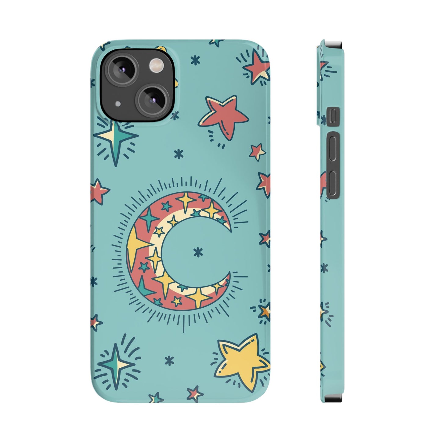 Celestial Fantasy Magic: Moon and Stars iPhone 16, 15, 14, and 13 Pink Color Stroke Case