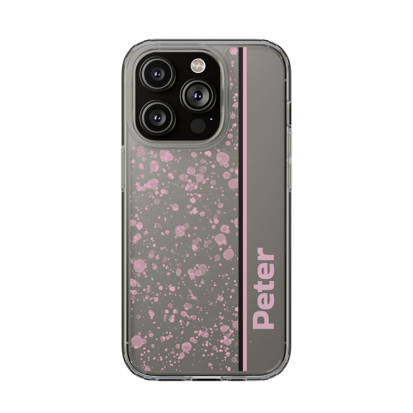 Personalized Clear Phone Case with Pink Splatter Design