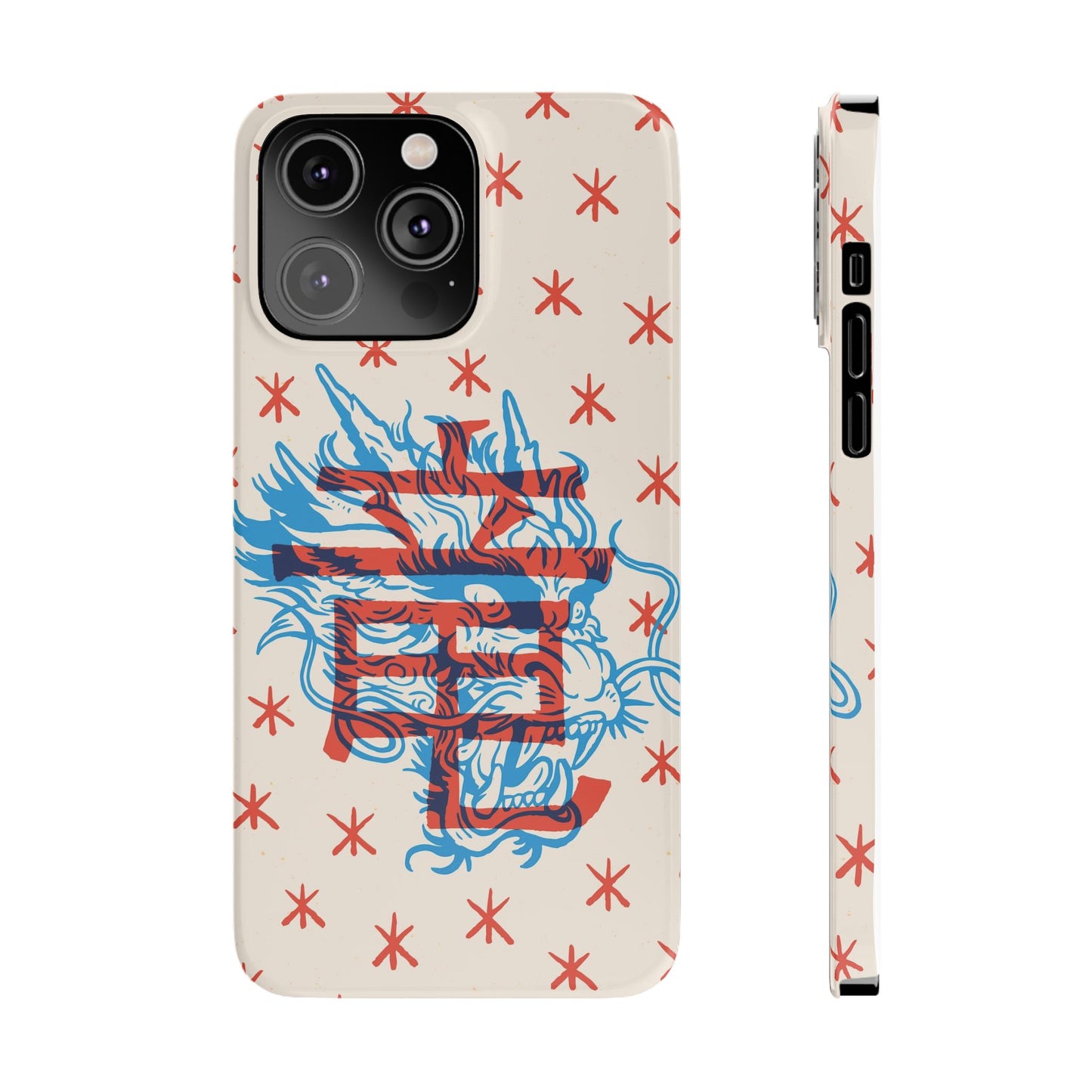 Geek iPhone case with dragon design and Asian art duotone style. Iphone 15 case, iphone 14 and iphone 13 pro and max