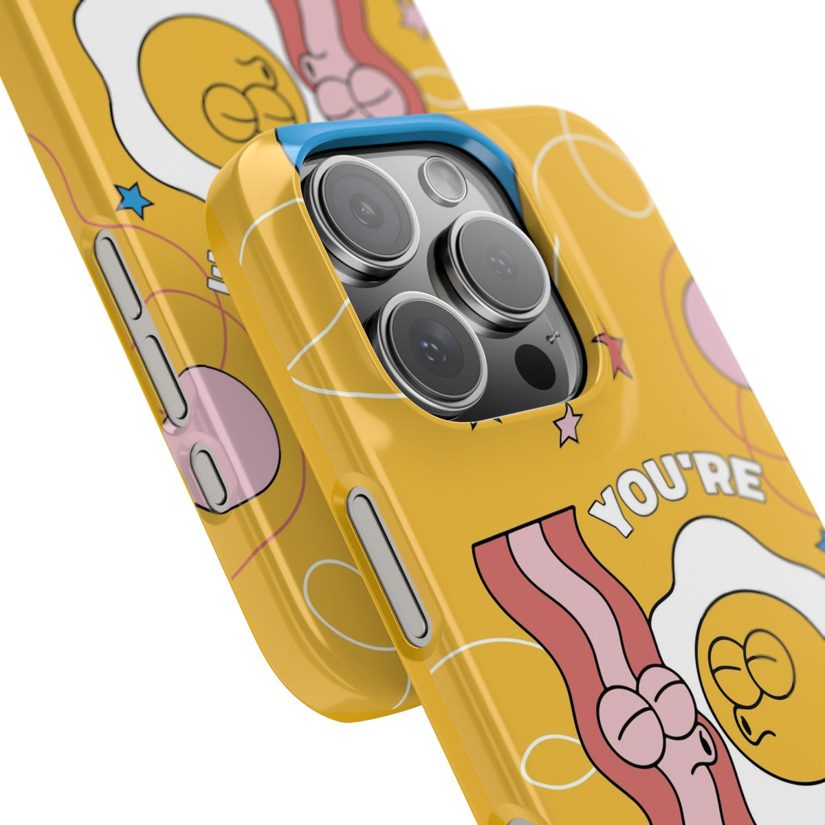 fried egg and bacon couple in retro cartoon style. - casetinger