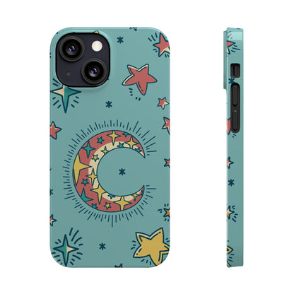 Celestial Fantasy Magic: Moon and Stars iPhone 16, 15, 14, and 13 Pink Color Stroke Case