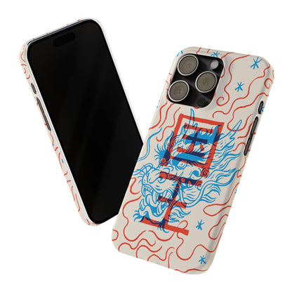 Geek case with dragon design and Asian art duotone style