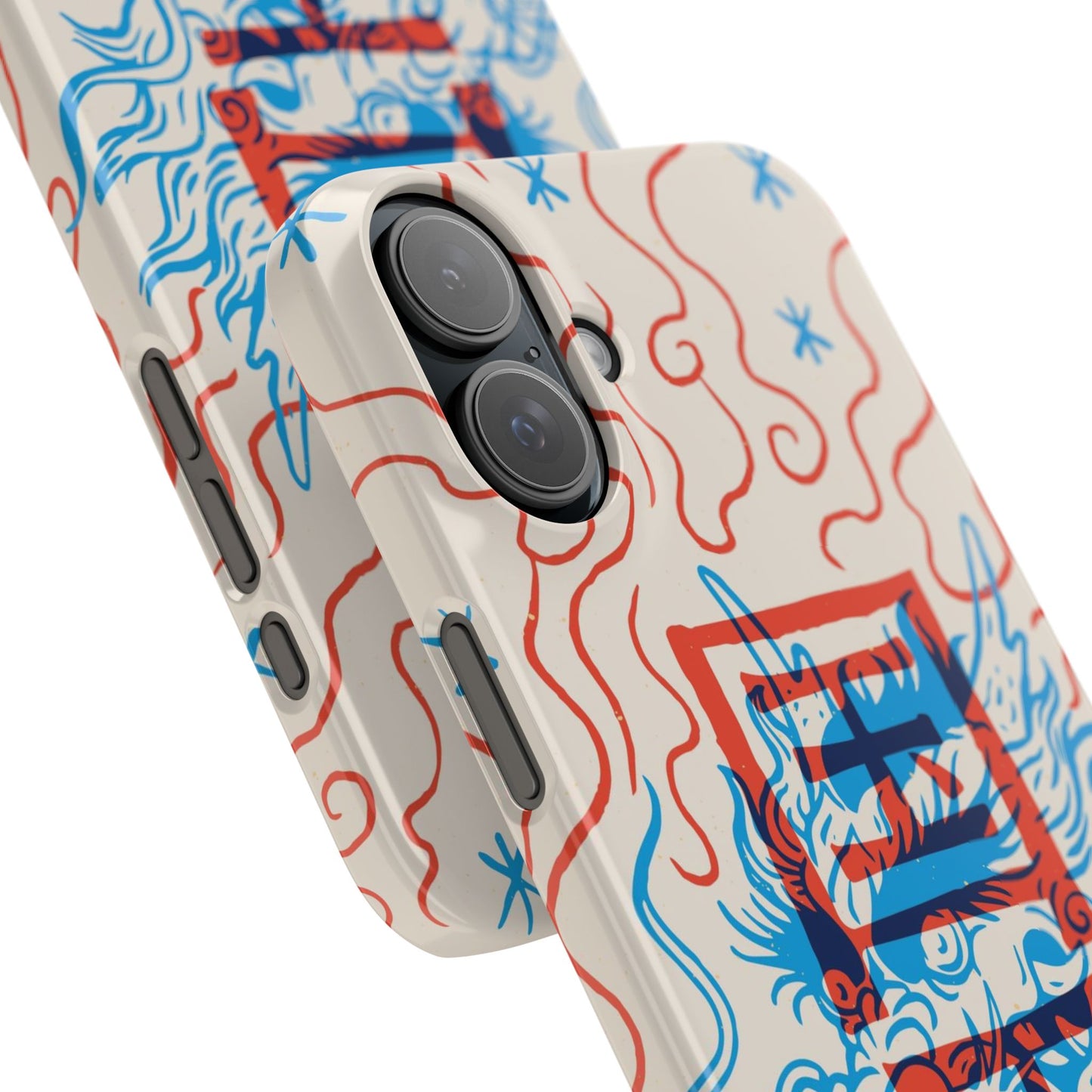 Geek case with dragon design and Asian art duotone style