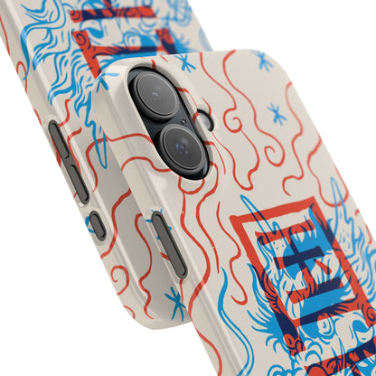 Geek case with dragon design and Asian art duotone style