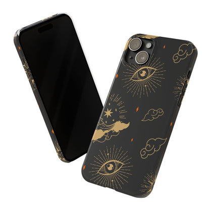 Black and Gold Mystical Astrology iPhone  16, 15, 14,  13 Case. Perfect Gift for Astrology Lovers. Celestial Symbolism - Fits iPhone 15 Pro & Max