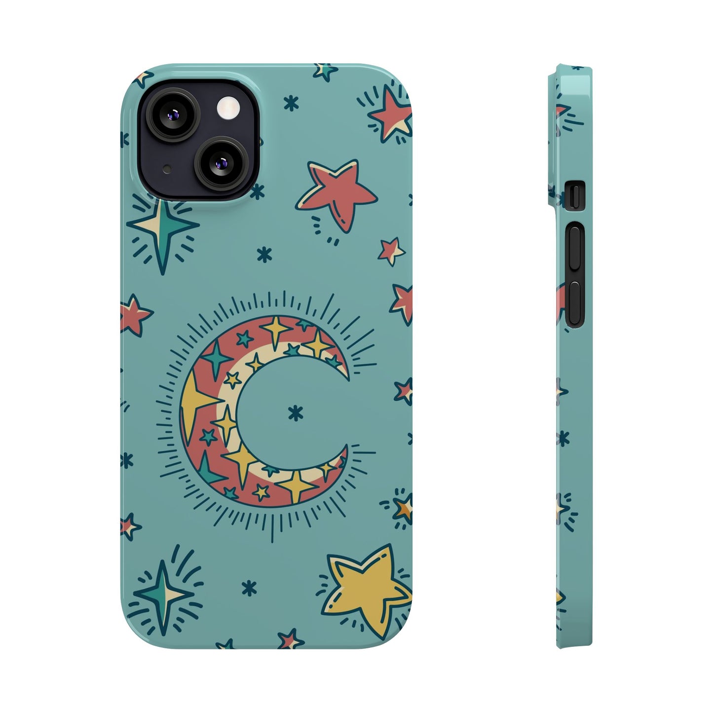 Celestial Fantasy Magic: Moon and Stars iPhone 16, 15, 14, and 13 Pink Color Stroke Case