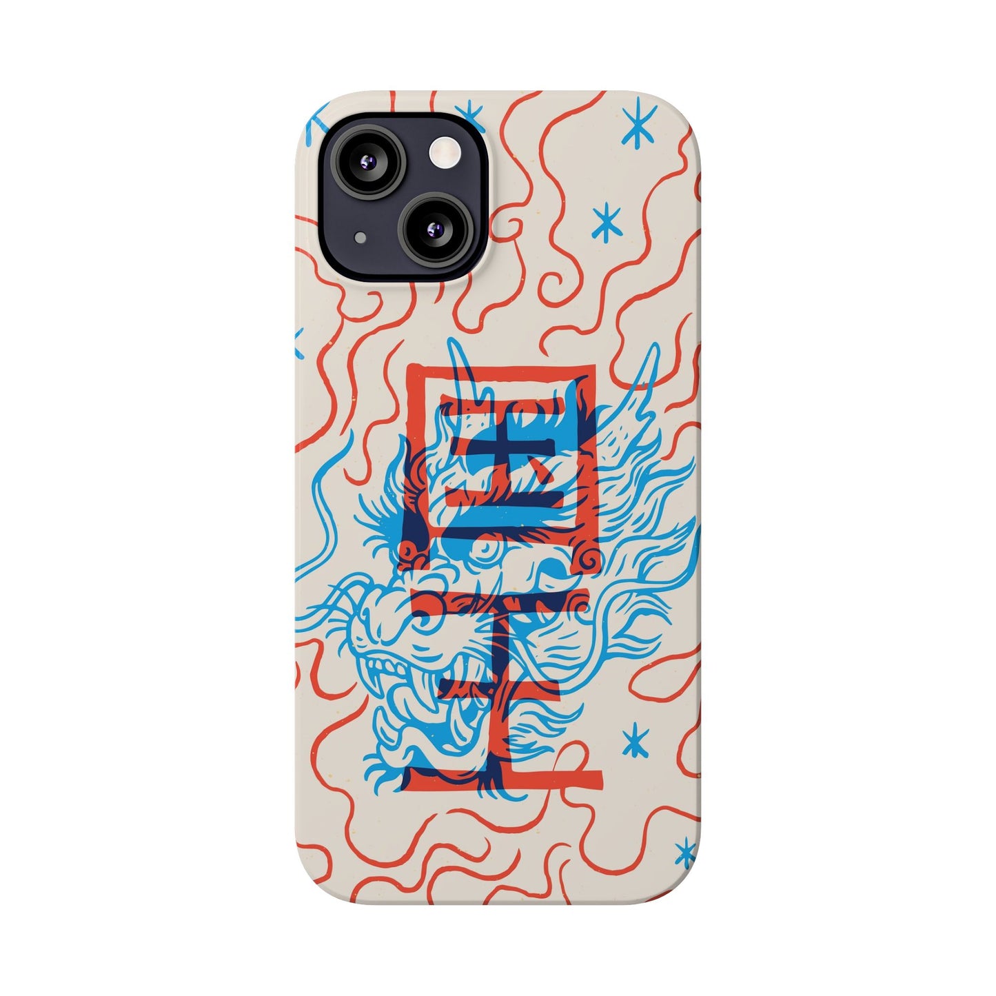 Geek iPhone case with dragon design and Asian art duotone style. Iphone 15 case, iphone 14 and iphone 13 pro and max