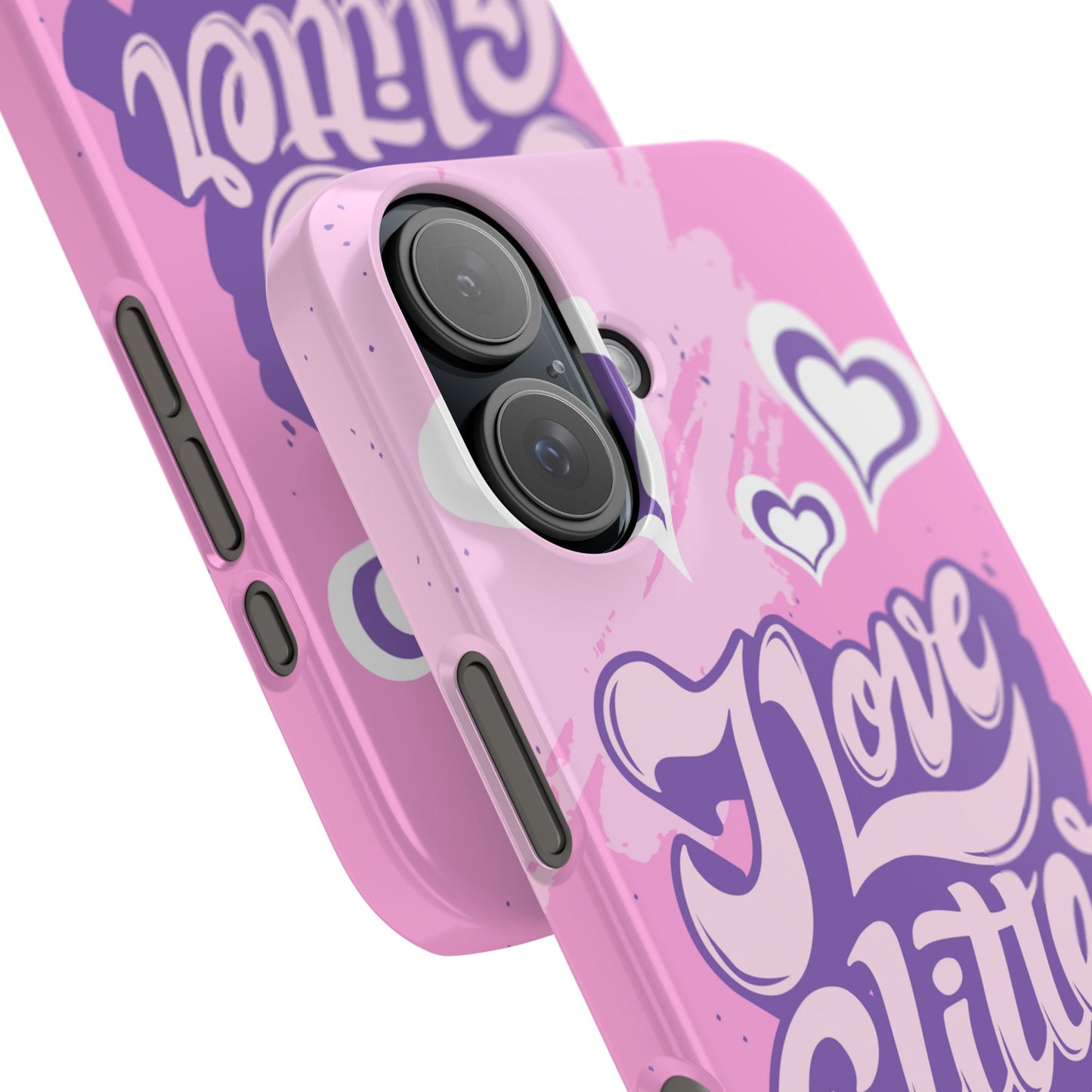 Pink iPhone 16 Case with Modern "i love glitter" Design and hearts | Compatible with iPhone 16 Pro/Max, iphone 14, and iphone 13