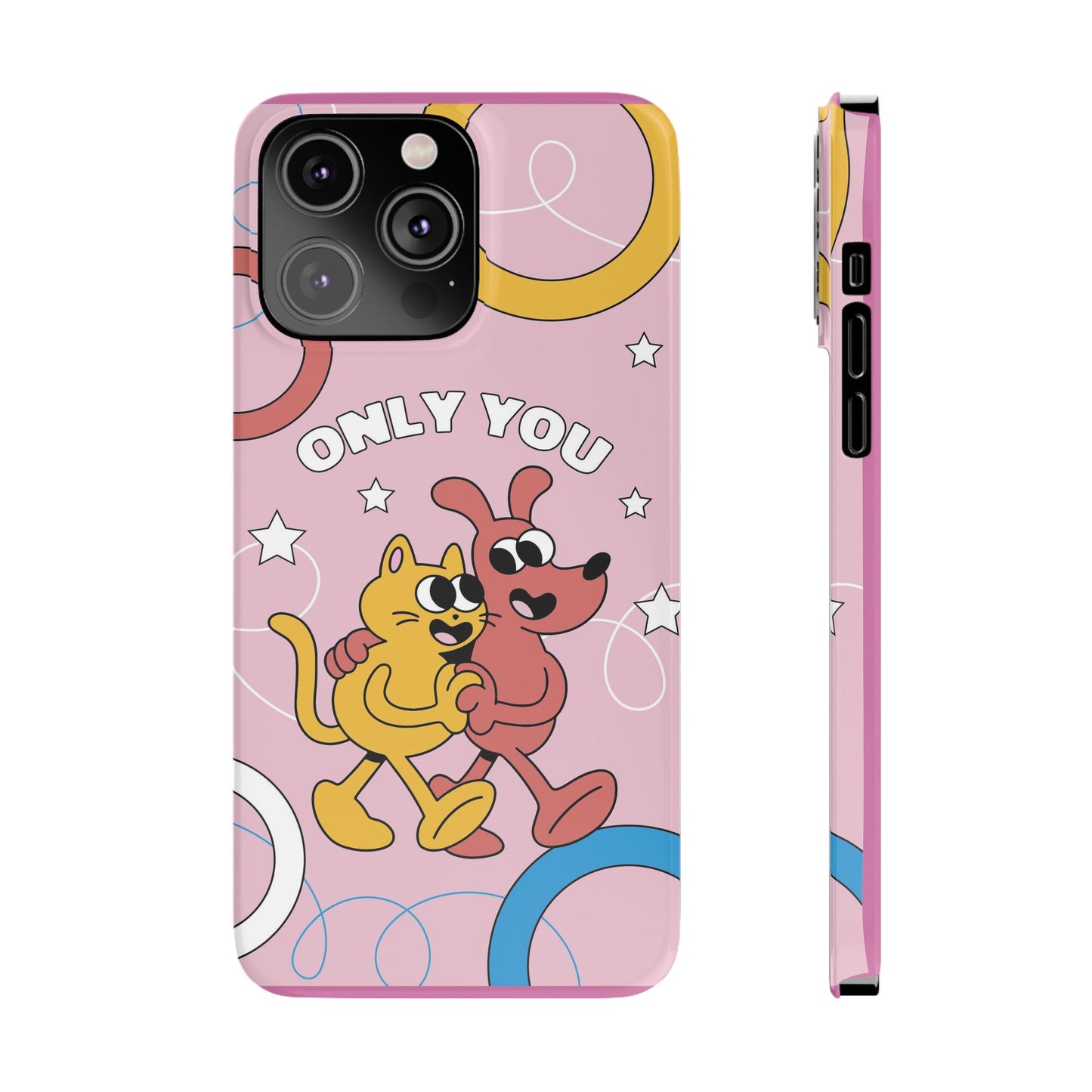 Dog and cat couple in retro cartoon style.