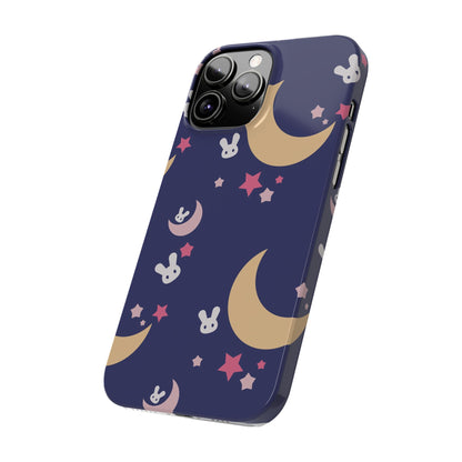 Adorable Bunnies with Moons Background iPhone Case - Ideal for Kids and Rabbit Lovers - For iphone 15 cases, iphone 14 and iphone 13 pro/max