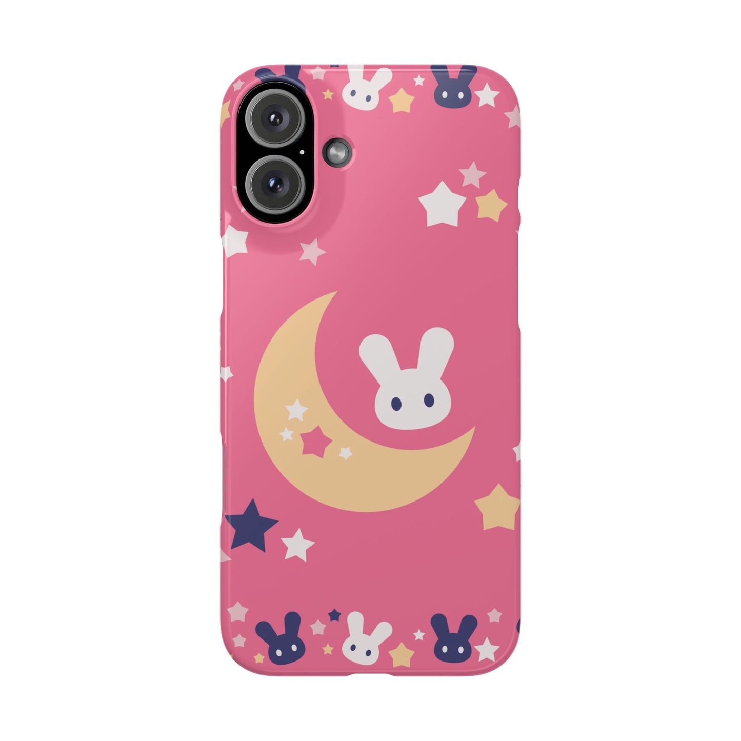 Pink iPhone case with adorable bunnies with moon - ideal for kids and bunny lovers. Iphone 15 case, iphone 14 and iphone 13 pro max mini