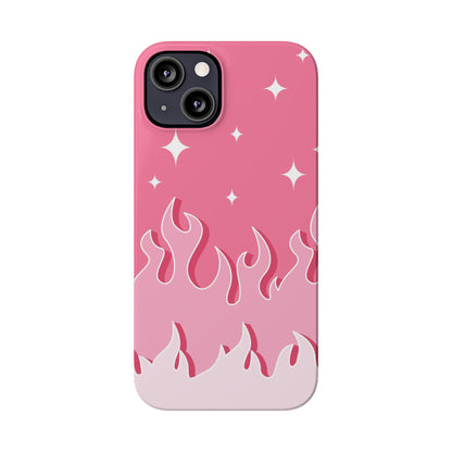 Pink Flame iPhone Case with Heart - Feminine Design for Women. For iphone 13, iphone 14 and iphone 15 pro and max