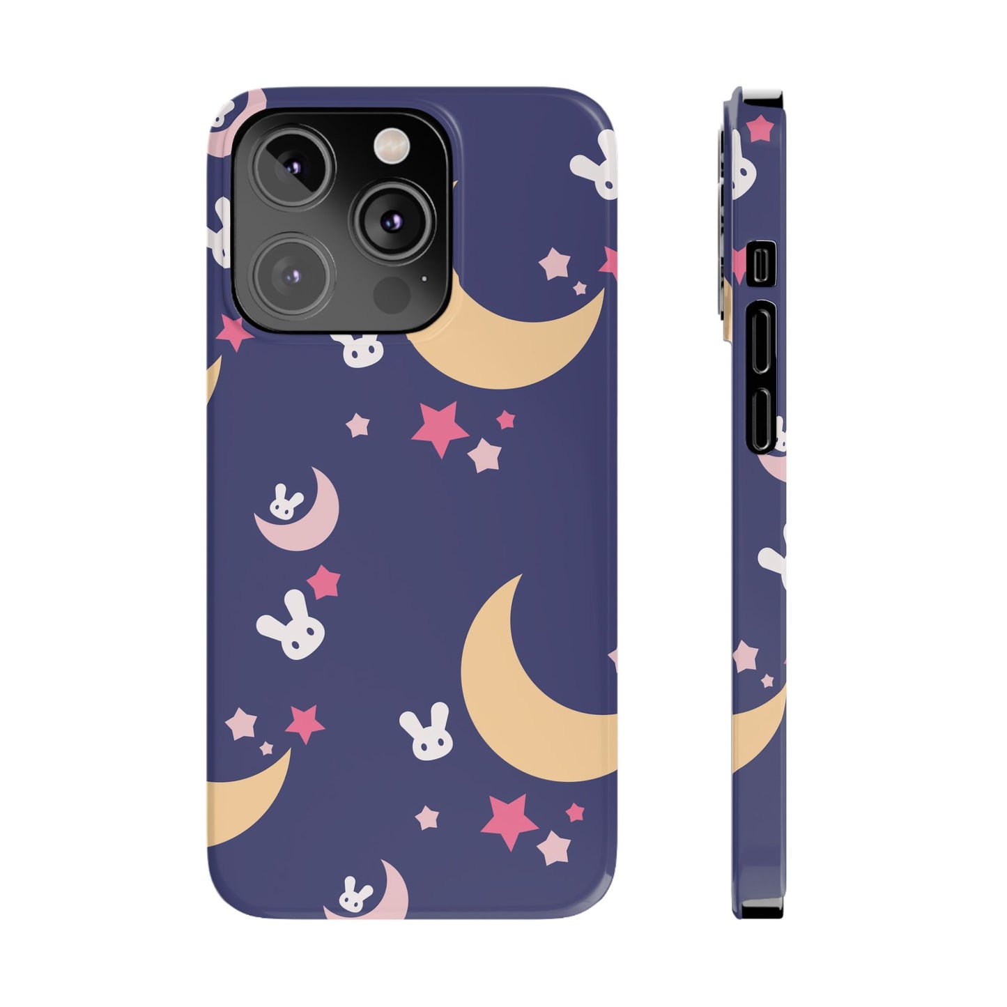 Adorable Bunnies with Moons Background iPhone Case - Ideal for Kids and Rabbit Lovers - For iphone 15 cases, iphone 14 and iphone 13 pro/max