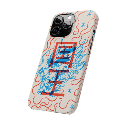 Geek iPhone case with dragon design and Asian art duotone style. Iphone 15 case, iphone 14 and iphone 13 pro and max