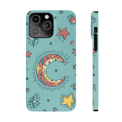 Celestial Fantasy Magic: Moon and Stars iPhone 16, 15, 14, and 13 Pink Color Stroke Case