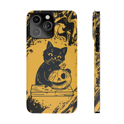 iPhone Case Halloween Edition: Kitty Carving Pumpkin. Iphone 16, 15 case, iphone 14 case, iphone 13 case. Pro, max and mini