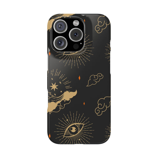 Black and Gold Mystical Astrology iPhone  16, 15, 14,  13 Case. Perfect Gift for Astrology Lovers. Celestial Symbolism - Fits iPhone 15 Pro & Max