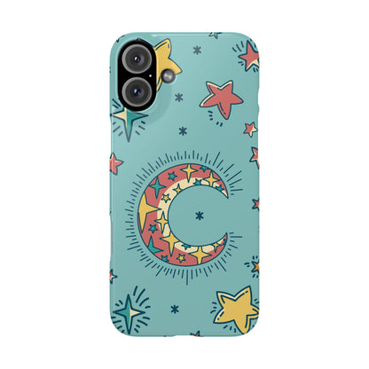 Celestial Fantasy Magic: Moon and Stars iPhone 16, 15, 14, and 13 Pink Color Stroke Case