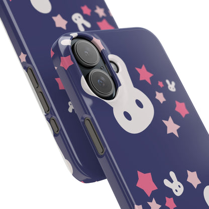 Blue iPhone case w. adorable bunnies with stars background : Ideal for Kids and Rabbit Lovers. Iphone 15, iphone 14 and iphone 13 pro max