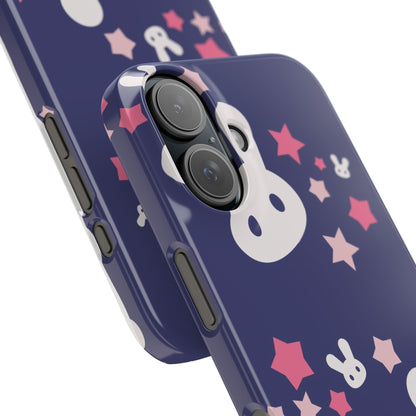 Blue iPhone case w. adorable bunnies with stars background : Ideal for Kids and Rabbit Lovers. Iphone 15, iphone 14 and iphone 13 pro max