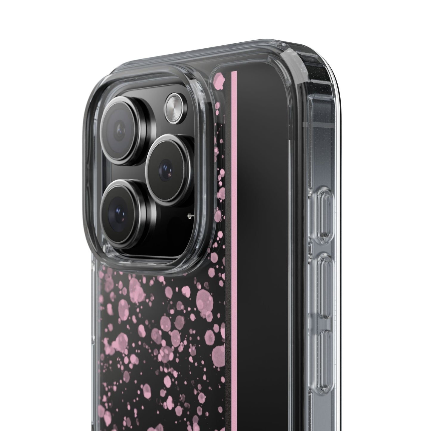 Personalized Clear Phone Case with Pink Splatter Design